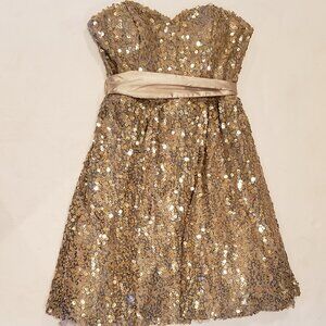 City Triangles Gold Sequin Fit and Flare Holiday Party Evening Dress